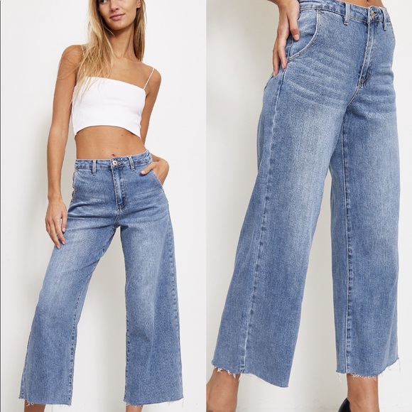 From PARIS France! Most Favorite Raw Hem Wide Leg Jeans - Picture 2 of 5